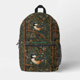 Elegant retro woodland bird  プリントバックパック
