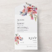 Elegant rhododenron peach-pink flowers wedding オールインワン招待状 (内側)