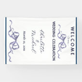 Elegant Ribbon & Bow Romantic Wedding Navy Banner 横断幕 (横)