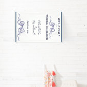 Elegant Ribbon & Bow Romantic Wedding Navy Banner 横断幕 (インサイチュ)