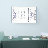 Elegant Ribbon & Bow Romantic Wedding Navy Banner 横断幕 (トレードショー)