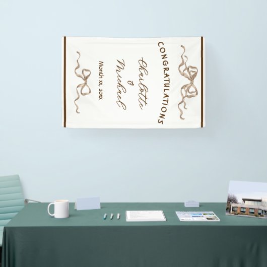 Elegant Ribbon & Bow Warm Brown Romantic Wedding 横断幕 (トレードショー)