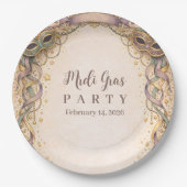 Elegant Ribbon Mask Mardi Gras Masquerade ペーパープレート (正面)