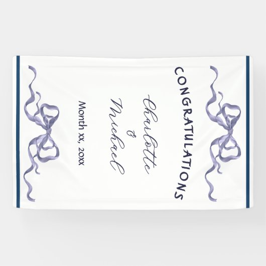 Elegant Ribbon Romantic Wedding Congratulations  横断幕 (横)