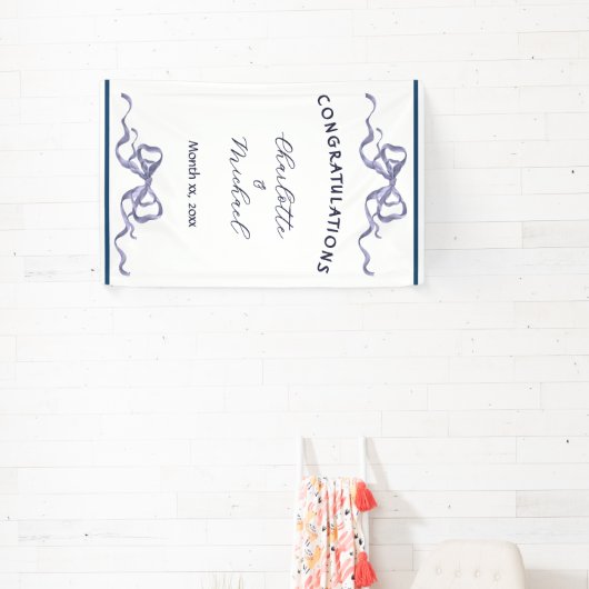 Elegant Ribbon Romantic Wedding Congratulations  横断幕 (インサイチュ)
