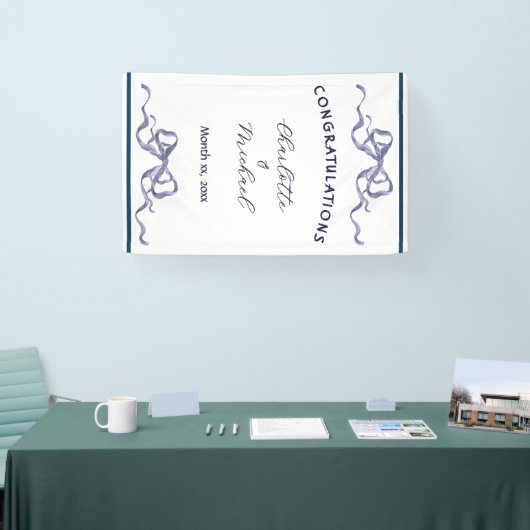 Elegant Ribbon Romantic Wedding Congratulations  横断幕 (トレードショー)