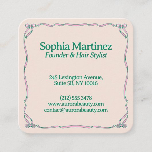 Elegant Ribbon Swirl Decorative Frame スクエア名刺 (正面)