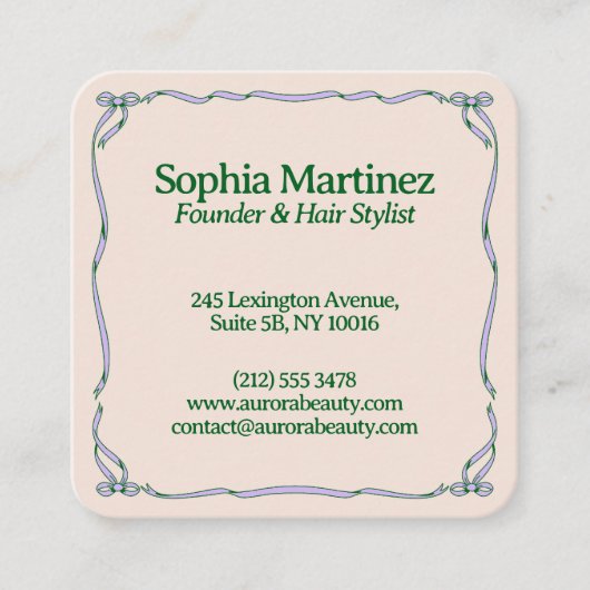 Elegant Ribbon Swirl Decorative Frame スクエア名刺 (正面)