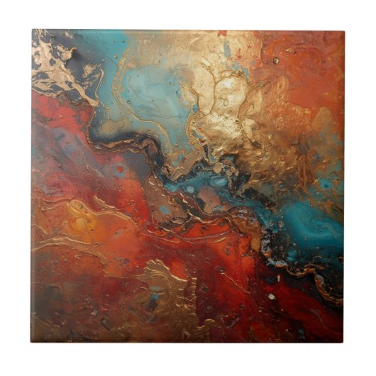 Elegant Rich Copper Patina Metallic gold  タイル (正面)
