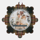 Elegant Rich Plaid Heirloom Style Happy Holidays オーナメントカード (正面)