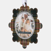 Elegant Rich Plaid Heirloom Style Happy Holidays オーナメントカード (左)