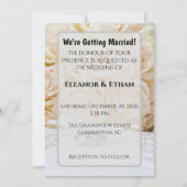 Elegant Rings & Cream Rose Bouquet Wedding  招待状 (正面)