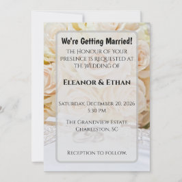 Elegant Rings & Cream Rose Bouquet Wedding  招待状