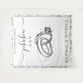 Elegant Rings We Are Engaged Wedding Backdrop タペストリー (正面(横))