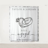 Elegant Rings We Are Engaged Wedding Backdrop タペストリー (正面)