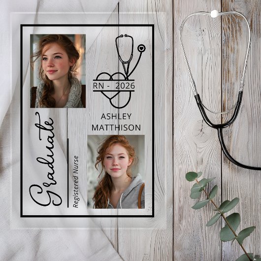 Elegant RN 2026 Nursing Grad Photo Announcement アクリル招待状