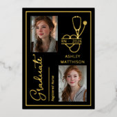 Elegant RN 2026 Nursing Grad Photo Announcement 箔招待状 (正面)