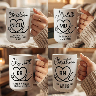 Elegant RN ER NICU 看護師 MD 医師 スクリプト カスタムデザイン コーヒーマグカップ
