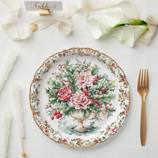Elegant Rococo Floral and Foliage Holiday Dining  ペーパープレート (ウェディング)