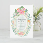Elegant Rococo Floral Bridal Shower QR code  招待状 (スタンド正面)