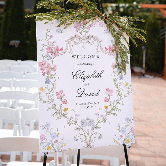 Elegant Rococo Floral Crest Wedding Welcome ポスター