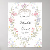 Elegant Rococo Floral Crest Wedding Welcome ポスター (正面)