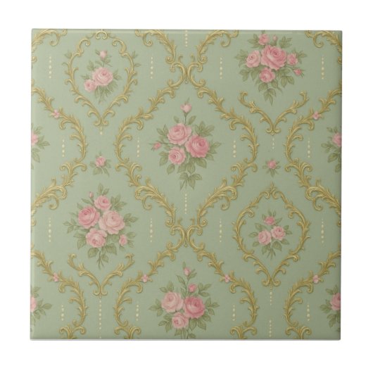 Elegant Rococo Floral Pattern in Soft Pastels タイル (正面)