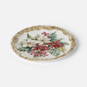 Elegant Rococo Floral Poinsettia Holiday Dining  ペーパープレート (アングル)
