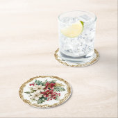 Elegant Rococo Floral Poinsettia Holiday Dining  ラウンドペーパーコースター (インサイチュ)
