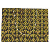 Elegant Rococo Revival Gold & Charcoal Baroque ラージペーパーバッグ (裏面)