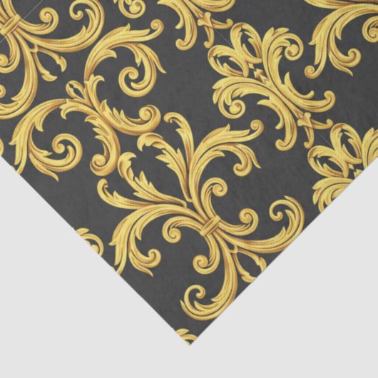 Elegant Rococo Revival Gold & Charcoal Baroque 薄葉紙 (詳細)