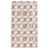 Elegant Rococo Revival Pink Floral & Beige Lattice スモールペーパーバッグ (正面)
