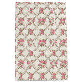 Elegant Rococo Revival Pink Floral & Beige Lattice ミディアムペーパーバッグ (正面)