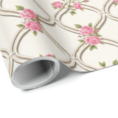 Elegant Rococo Revival Pink Floral & Beige Lattice ラッピングペーパー (ロールコーナー)
