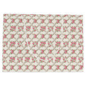 Elegant Rococo Revival Pink Floral & Beige Lattice ラージペーパーバッグ (裏面)