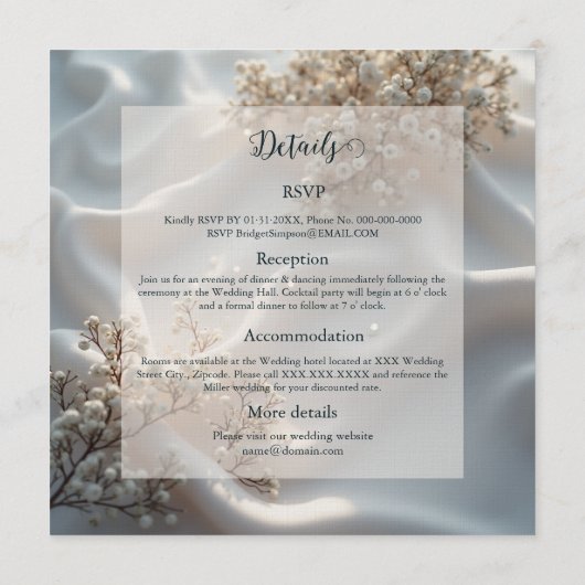 Elegant romantic babys breath floral wedding  招待状 (裏面)