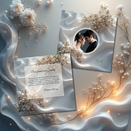 Elegant romantic babys breath floral wedding photo サンキューカード