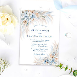 Elegant Romantic Blue Floral Boho Wedding 招待状