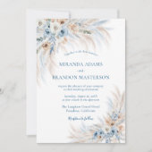 Elegant Romantic Blue Floral Boho Wedding 招待状 (正面)