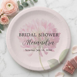 Elegant Romantic Blush Pink Floral Bridal Shower ペーパープレート