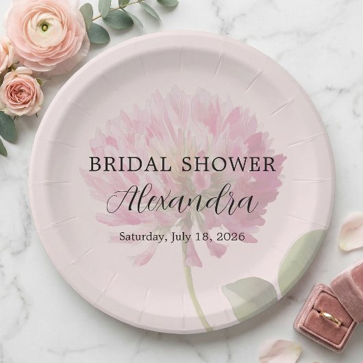Elegant Romantic Blush Pink Floral Bridal Shower ペーパープレート