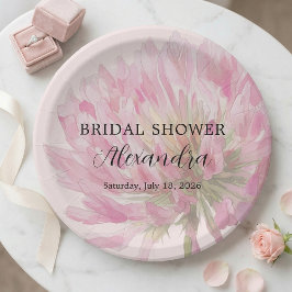 Elegant Romantic Blush Pink Floral Bridal Shower ペーパープレート