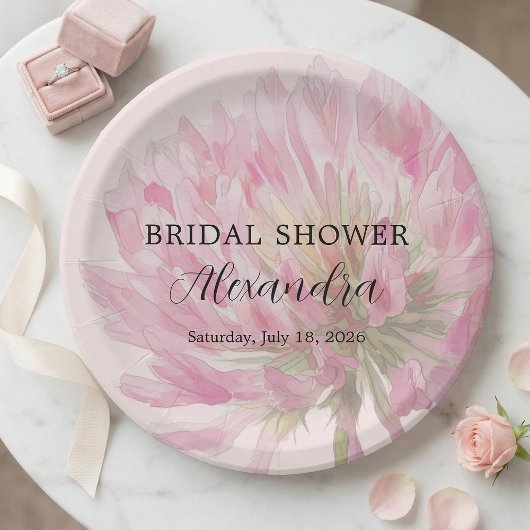 Elegant Romantic Blush Pink Floral Bridal Shower ペーパープレート