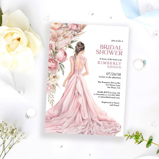 Elegant Romantic Blush Roses Floral Bridal Shower 招待状