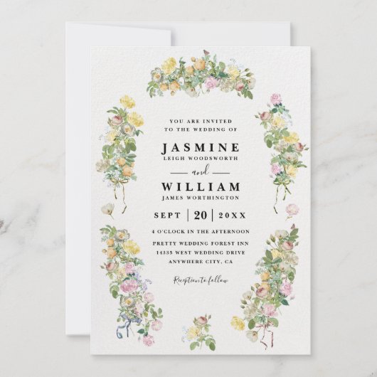 Elegant Romantic Bustling Flowers QR Code Wedding 招待状 (正面)
