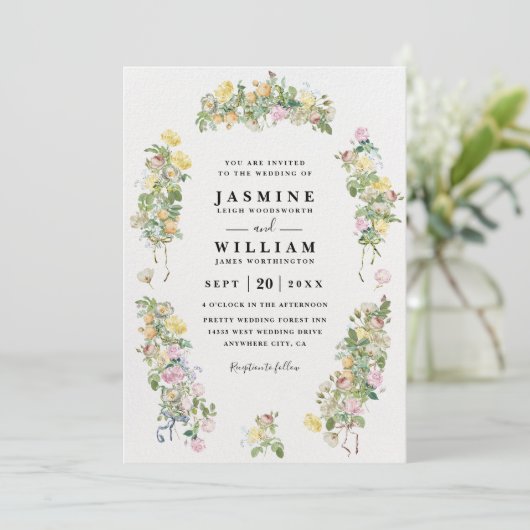 Elegant Romantic Bustling Flowers QR Code Wedding 招待状 (スタンド正面)