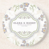 Elegant romantic calligraphy retro floral wedding  コースター (正面)