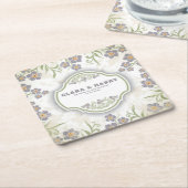 Elegant romantic calligraphy retro floral wedding  スクエアペーパーコースター (アングル)