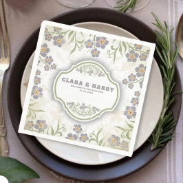 Elegant romantic calligraphy retro floral wedding  スタンダードカクテルナプキン