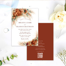 Elegant Romantic Floral Boho QR Code Wedding 招待状